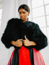 Black Marabou Feather Crop Jacket