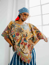 Fringe Trimmed Tapestry Cape Outerwear arcadeshops.com