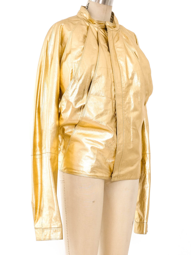 Gianni Versace Metallic Gold Leather Jacket Jacket arcadeshops.com