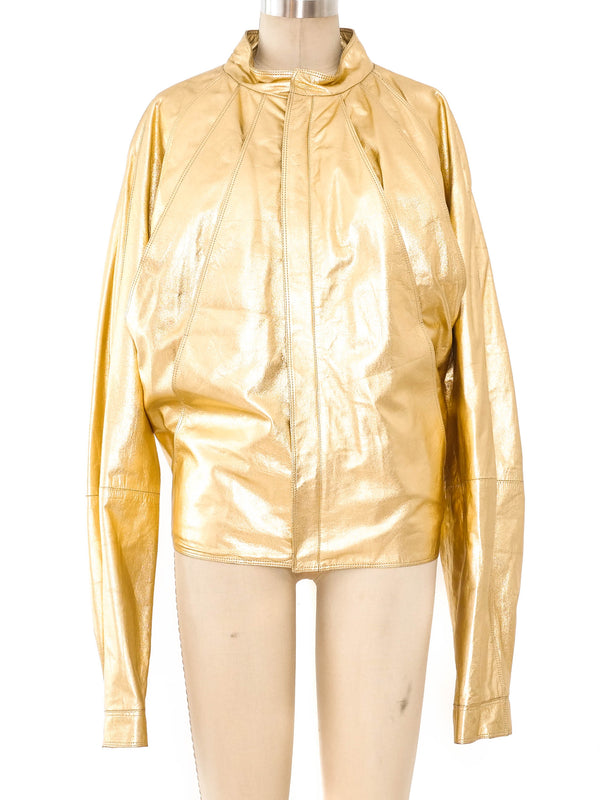 Gianni Versace Metallic Gold Leather Jacket Jacket arcadeshops.com