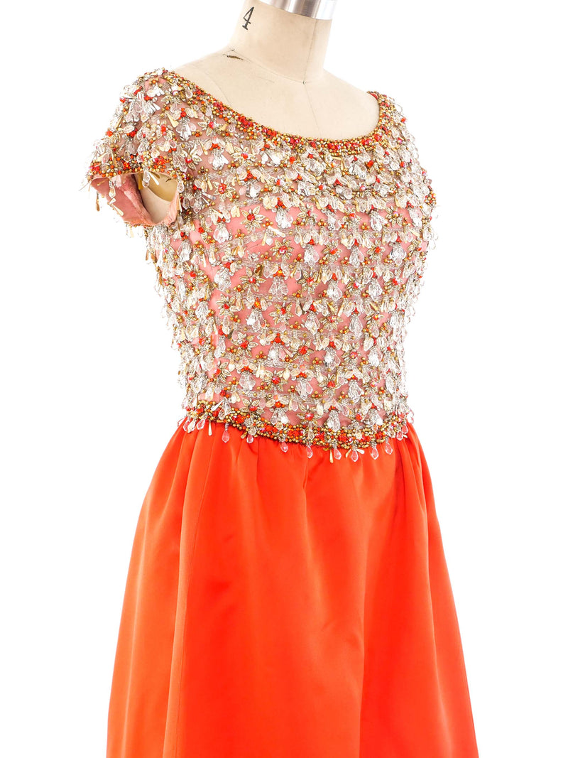 1960's Bead Embellished Satin Gown Dress arcadeshops.com