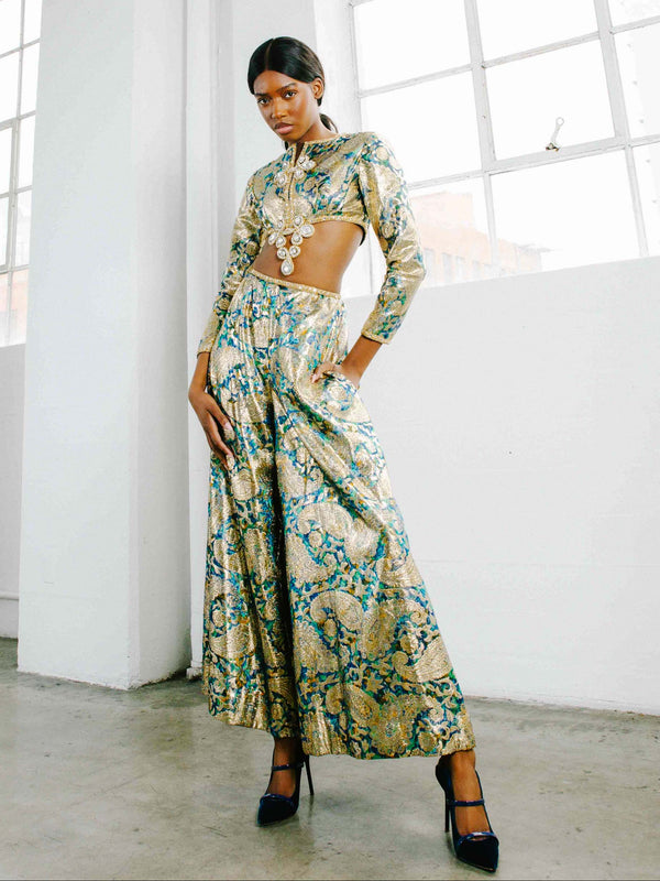 1960s Malcolm Starr Open Midriff Paisley Ensemble