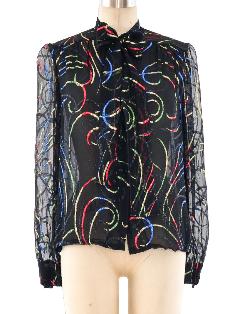 Givenchy Metallic Lurex Jacquard Silk Blouse Top arcadeshops.com