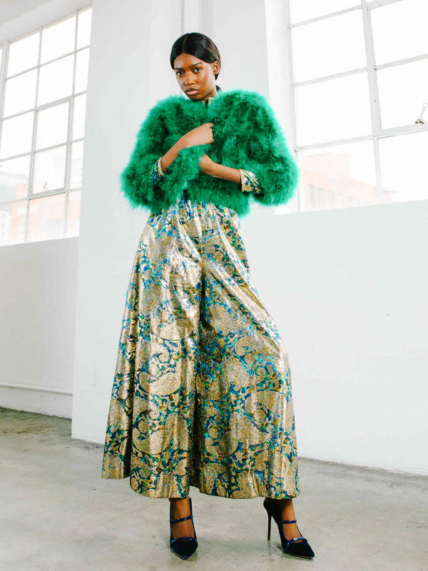 Green Marabou Feather Cropped Jacket