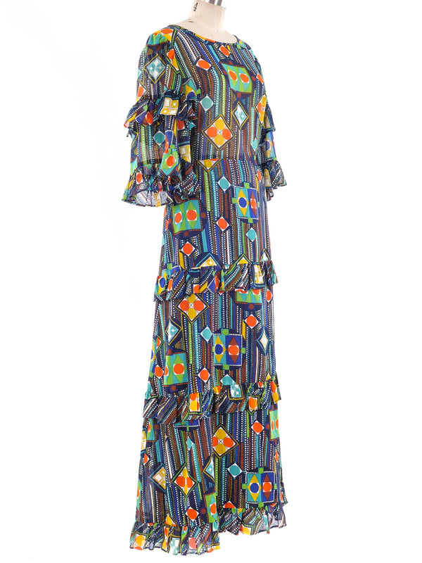 Printed Ruffle Maxi Dress Dress arcadeshops.com