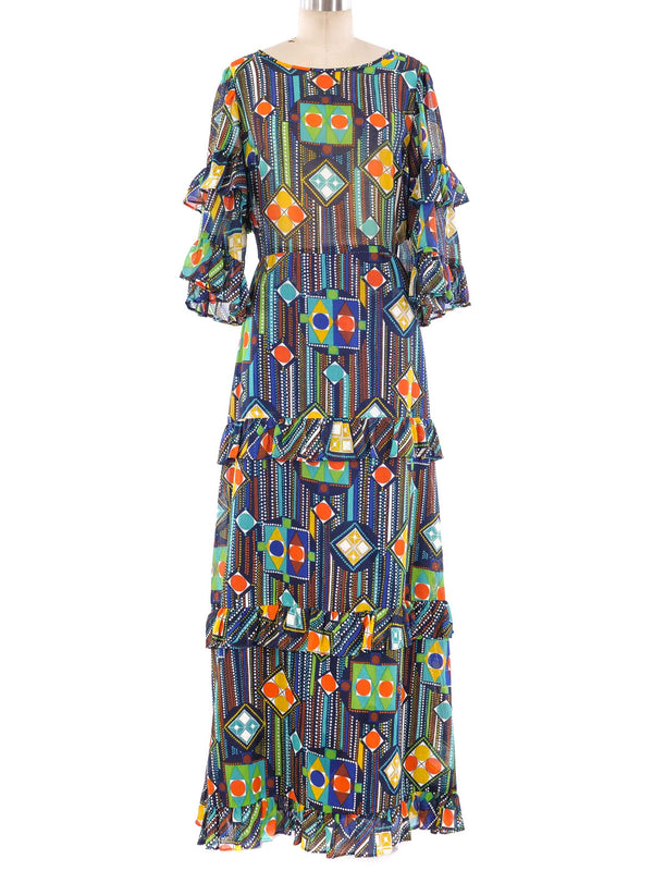 Printed Ruffle Maxi Dress Dress arcadeshops.com