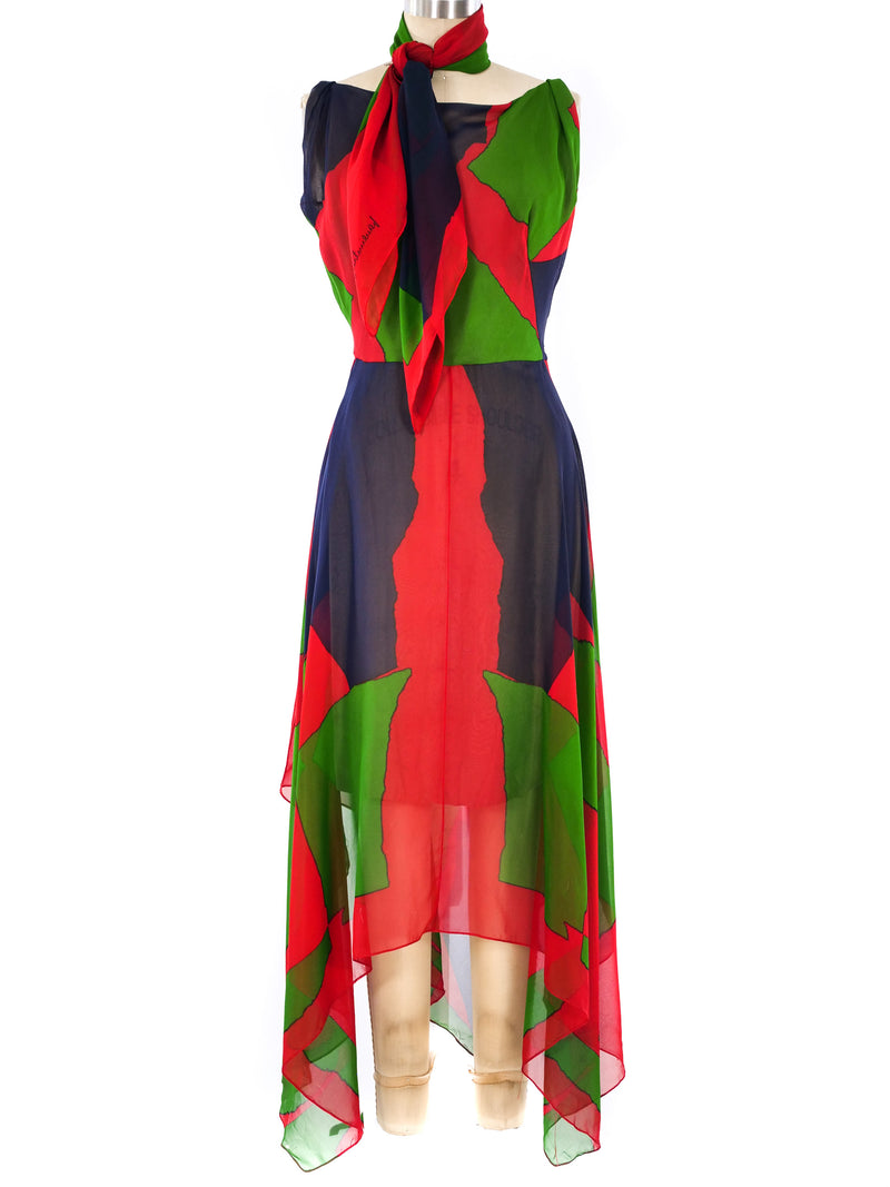 Pauline Trigere Colorblocked Chiffon Tank Dress Dress arcadeshops.com