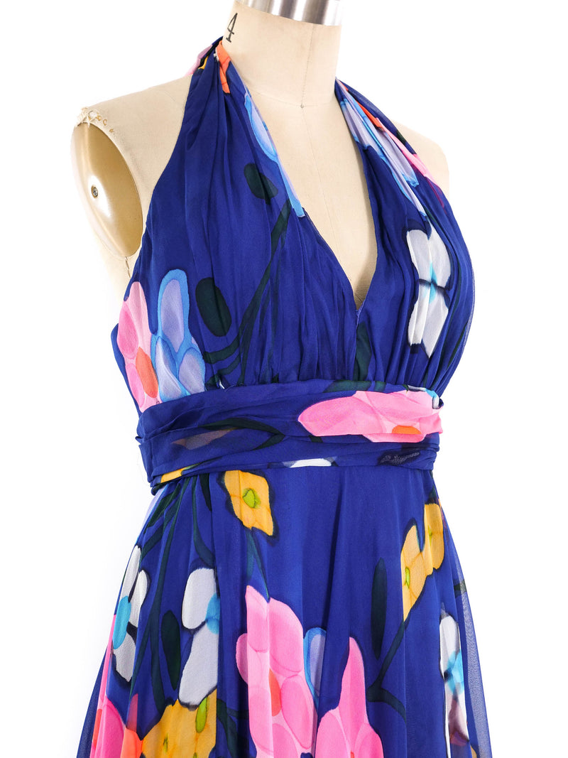 Floral Printed Chiffon Halter Dress Dress arcadeshops.com