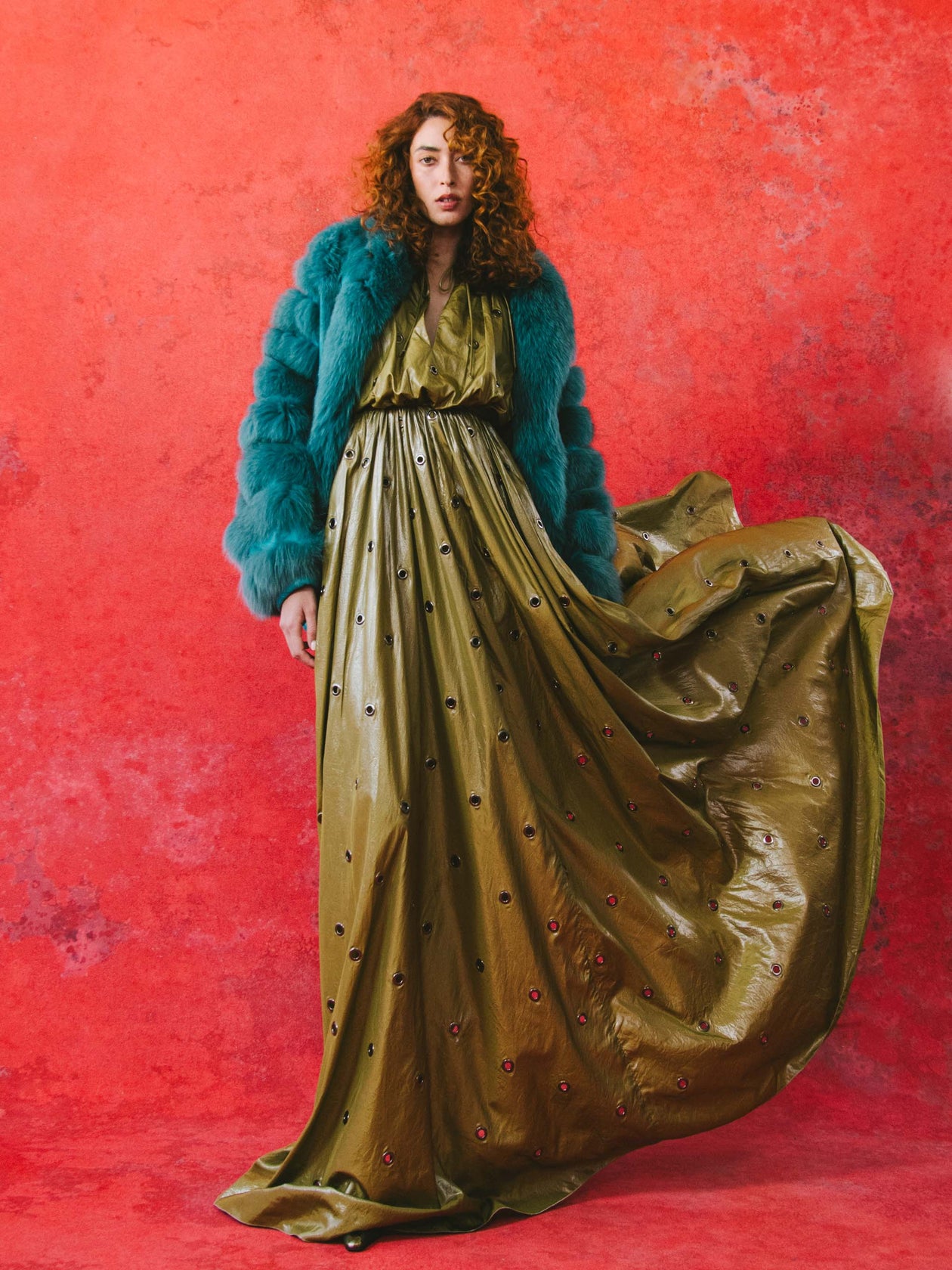 2018 Bottega Veneta Metallic Grommet Parachute Gown