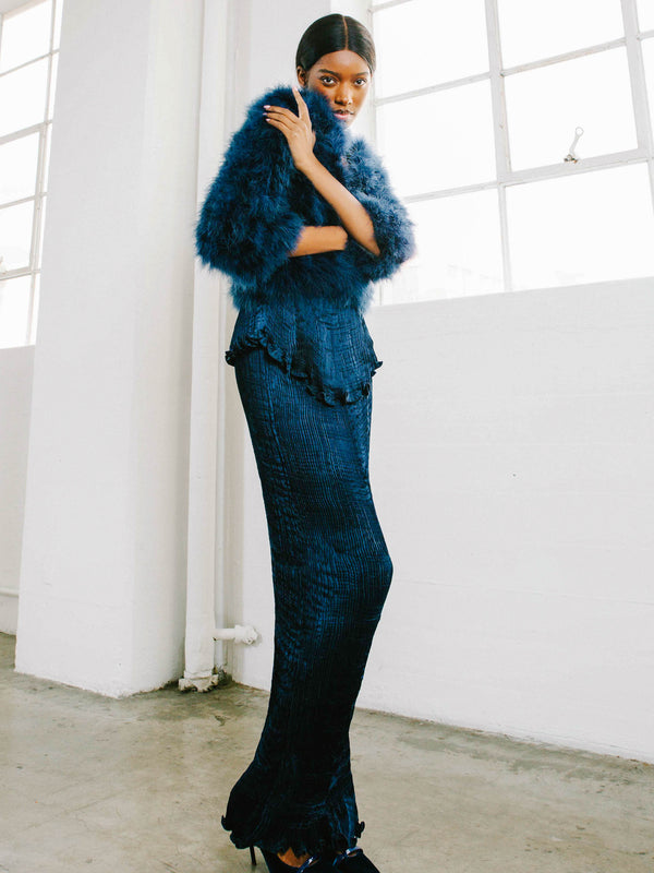 Patricia Lester Sapphire Plisse Silk Ensemble