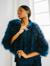 Blue Marabou Feather Cropped Jacket
