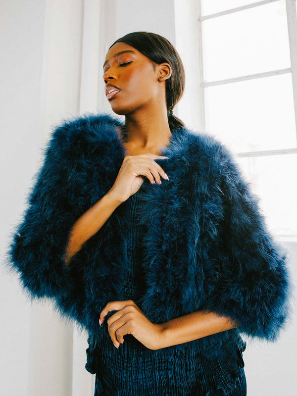Blue Marabou Feather Cropped Jacket
