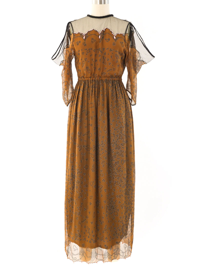Zandra Rhodes Printed Brass Tone Chiffon Maxi Dress Dress arcadeshops.com
