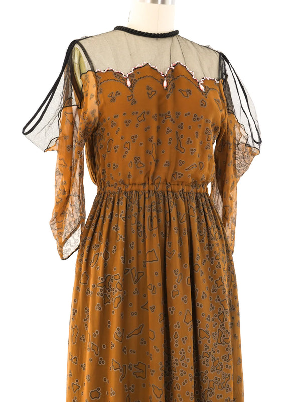 Zandra Rhodes Printed Brass Tone Chiffon Maxi Dress Dress arcadeshops.com