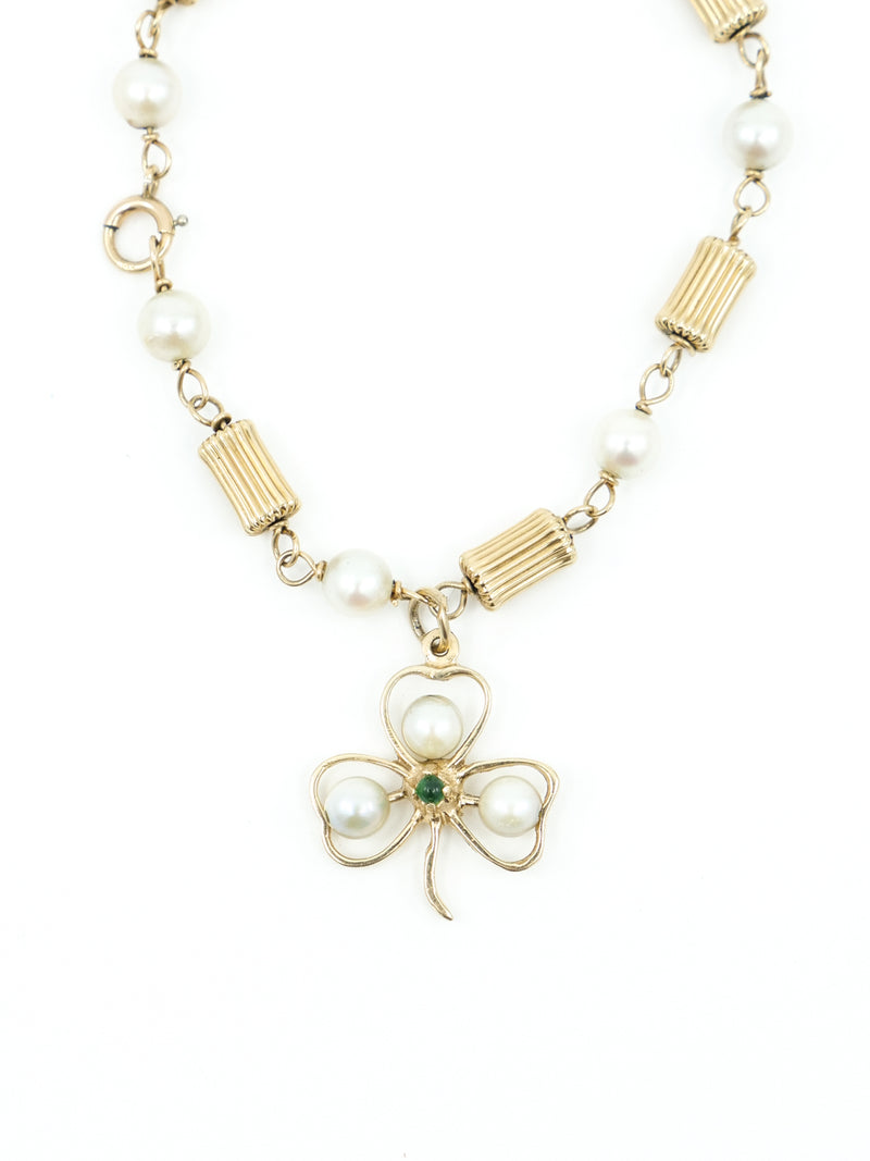 Clover Charm 14k Gold and Pearl Bracelet Fine Jewelry arcadeshops.com