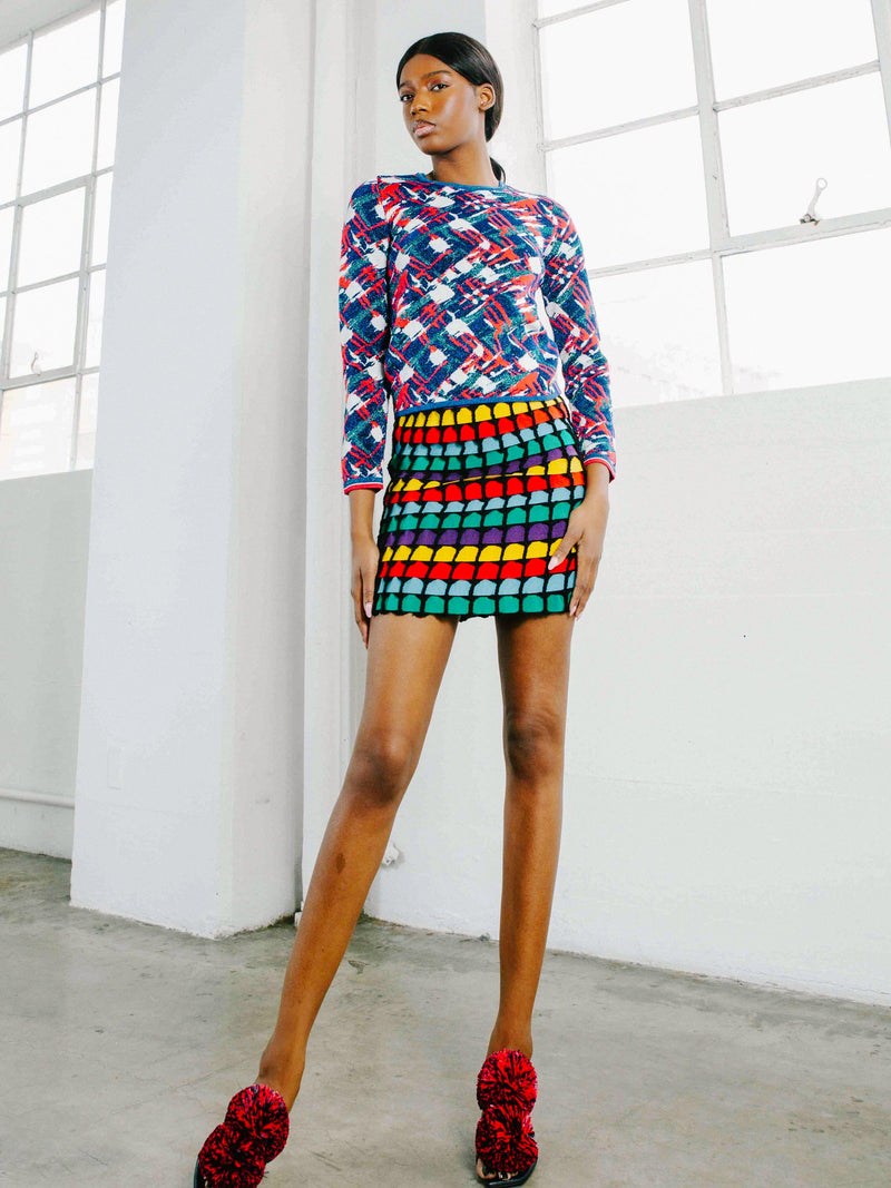 Rainbow Ribbon Knit Mini Skirt