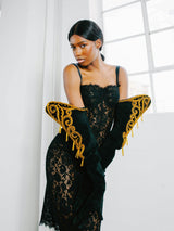 Beaded Suede Gauntlet Gloves Accessory arcadeshops.com