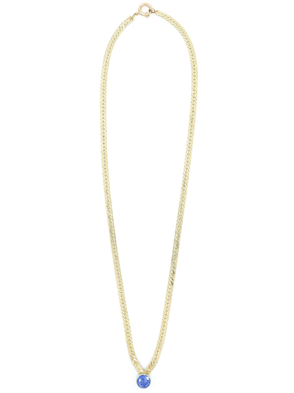 14k Herringbone Chain Necklace with Sapphire Fine Jewelry arcadeshops.com