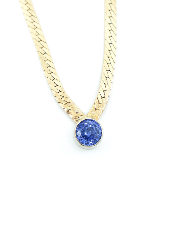14k Herringbone Chain Necklace with Sapphire Fine Jewelry arcadeshops.com