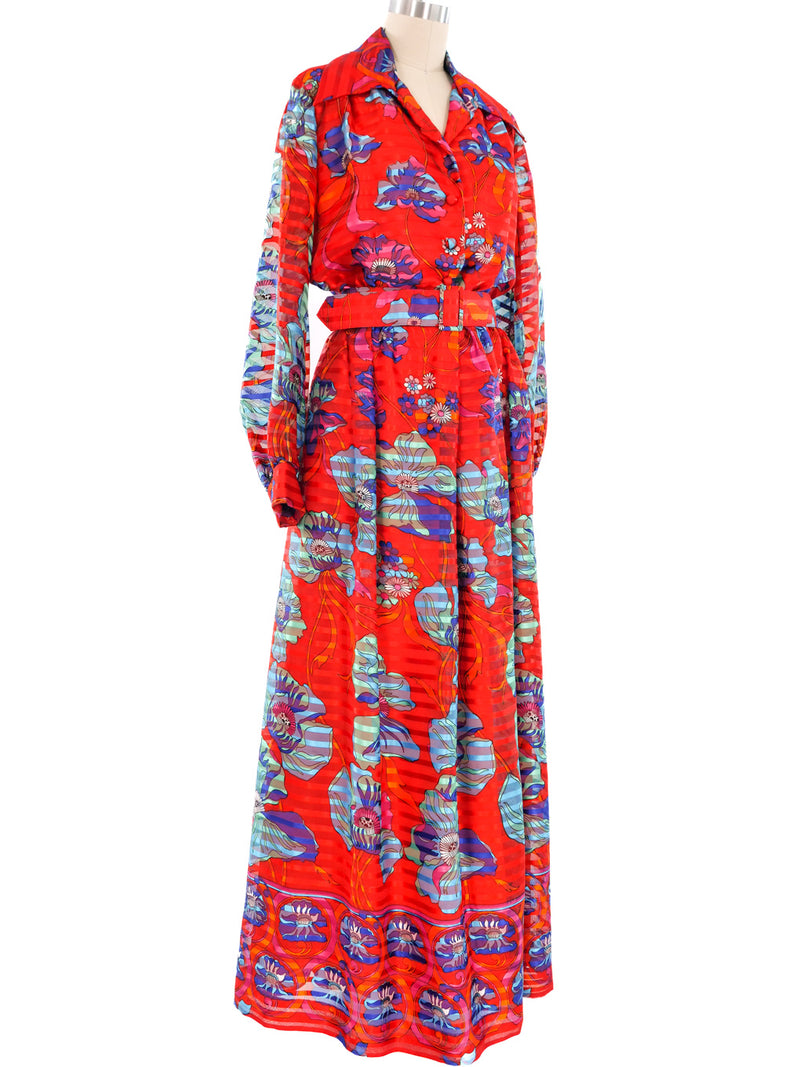 Red Floral Belted Maxi Dress Dress arcadeshops.com