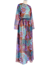Sequined Floral Print Sheer Maxi Dress Dress arcadeshops.com