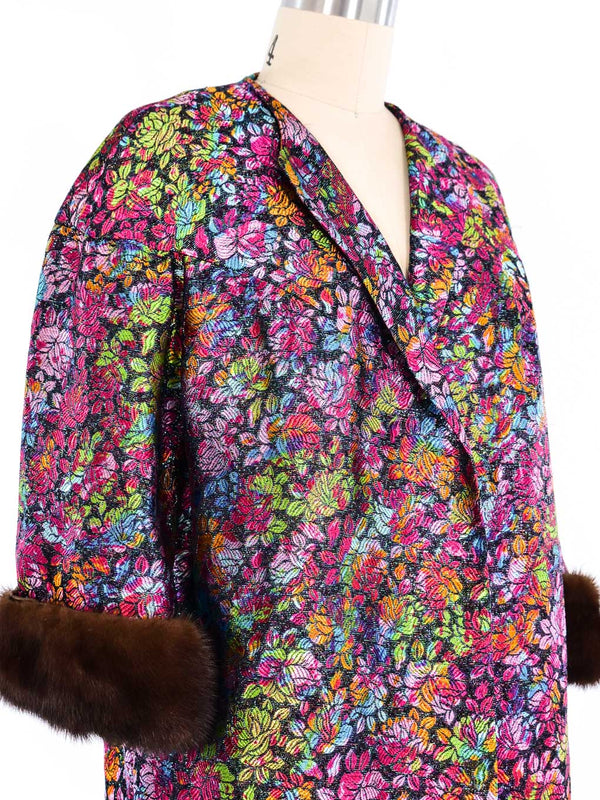 Fur Trimmed Multicolor Floral Brocade Jacket Jacket arcadeshops.com