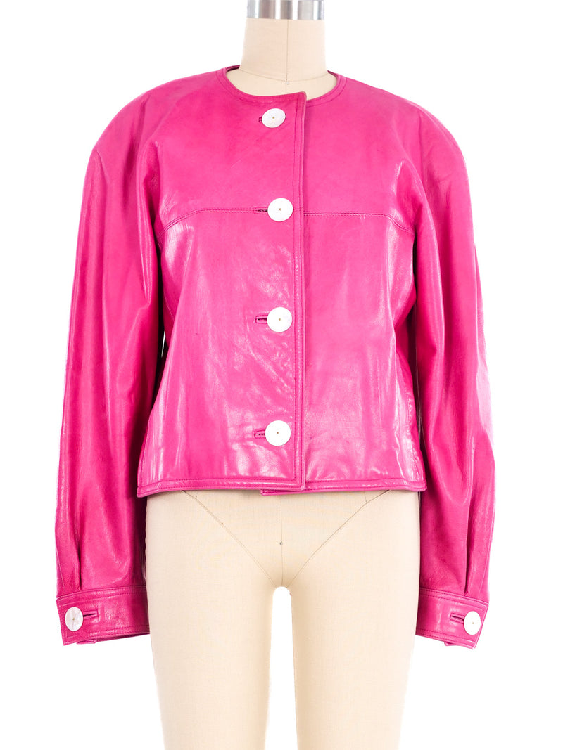 Hot Pink Leather Jacket Jacket arcadeshops.com