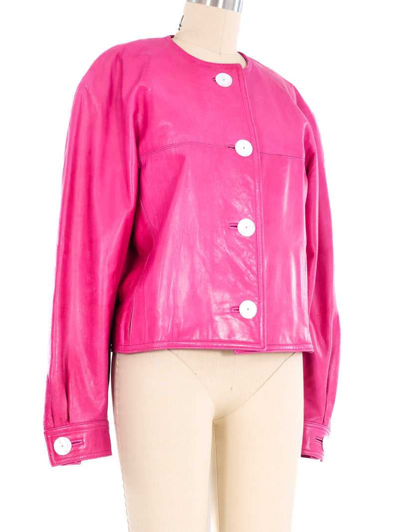 Hot Pink Leather Jacket Jacket arcadeshops.com