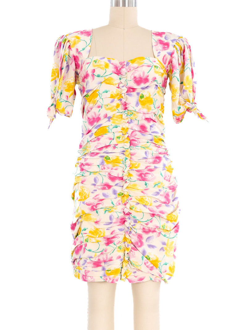 Emanuel Ungaro Floral Printed Ruched Mini Dress Dress arcadeshops.com