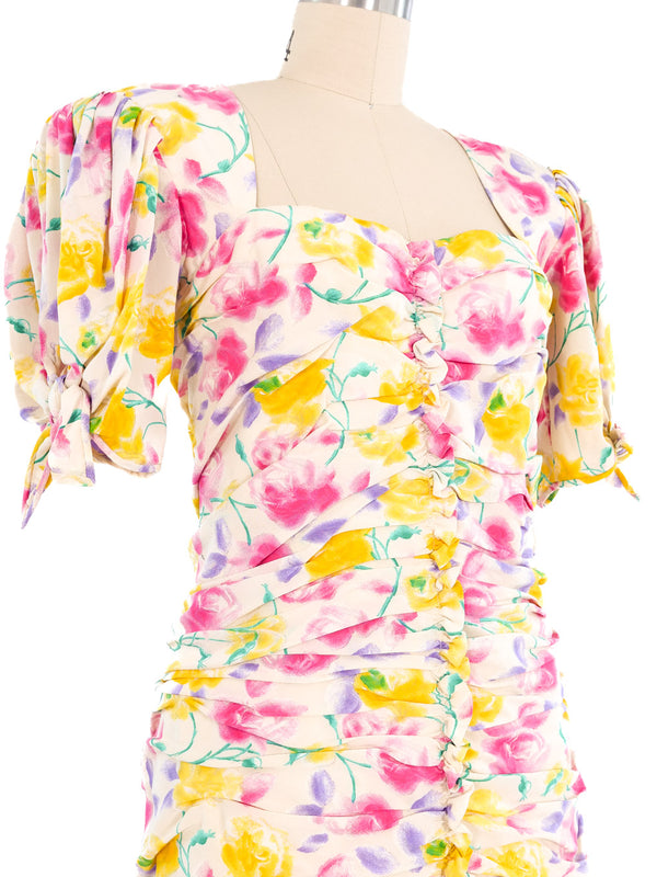 Emanuel Ungaro Floral Printed Ruched Mini Dress Dress arcadeshops.com