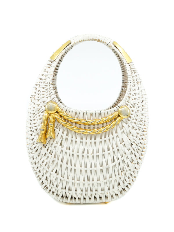 White Wicker Basket Bag Accessory arcadeshops.com