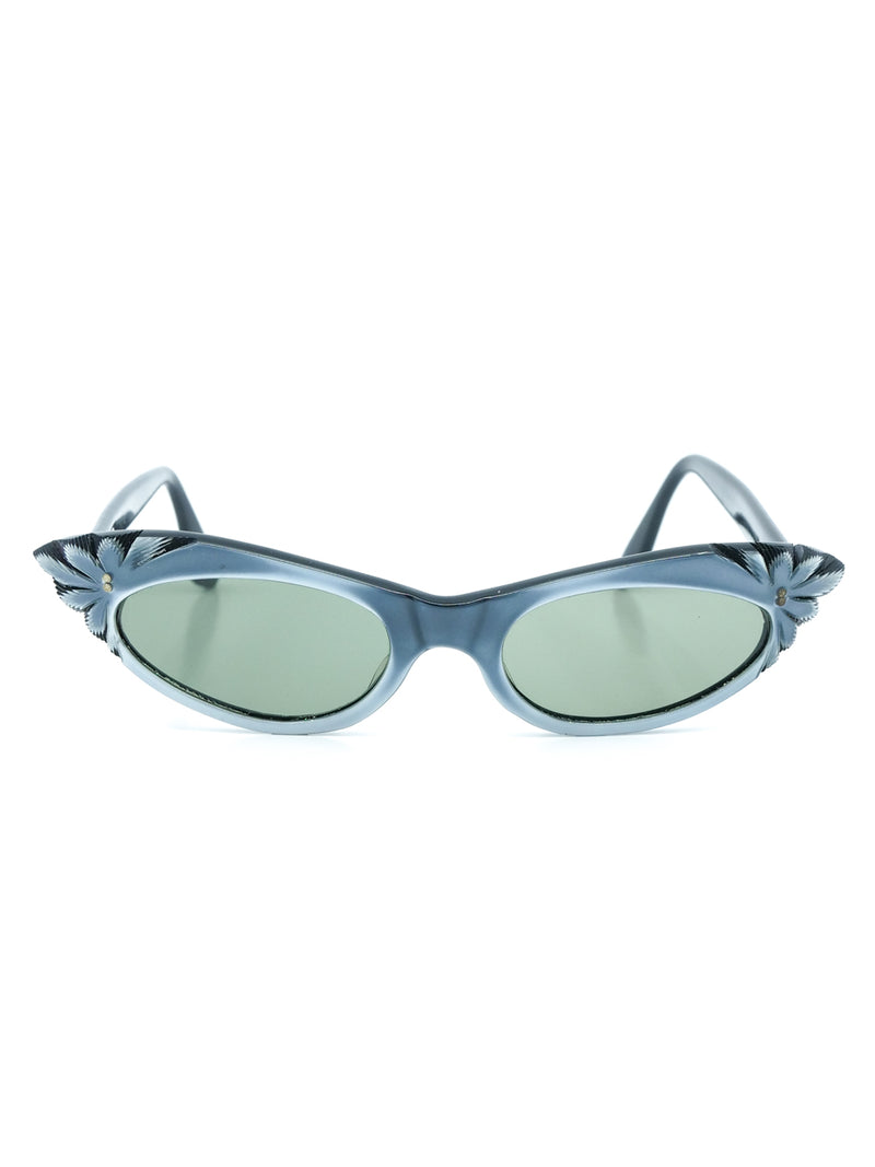 Metallic Silver Carved Cateye Sunglasses Accessory arcadeshops.com