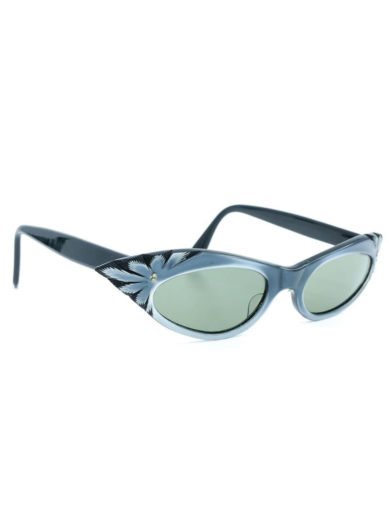 Metallic Silver Carved Cateye Sunglasses Accessory arcadeshops.com