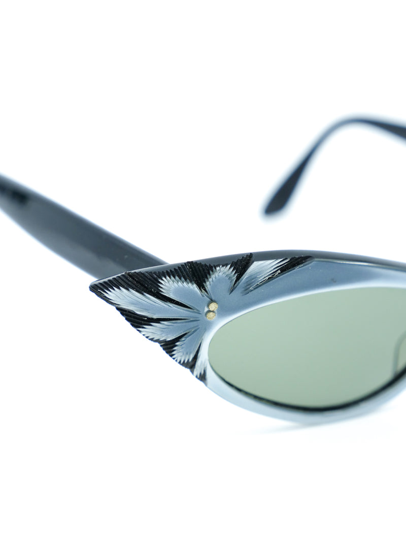 Metallic Silver Carved Cateye Sunglasses Accessory arcadeshops.com