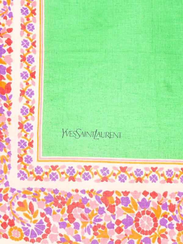 Yves Saint Laurent Green Floral Cotton Gauze Scarf Accessory arcadeshops.com