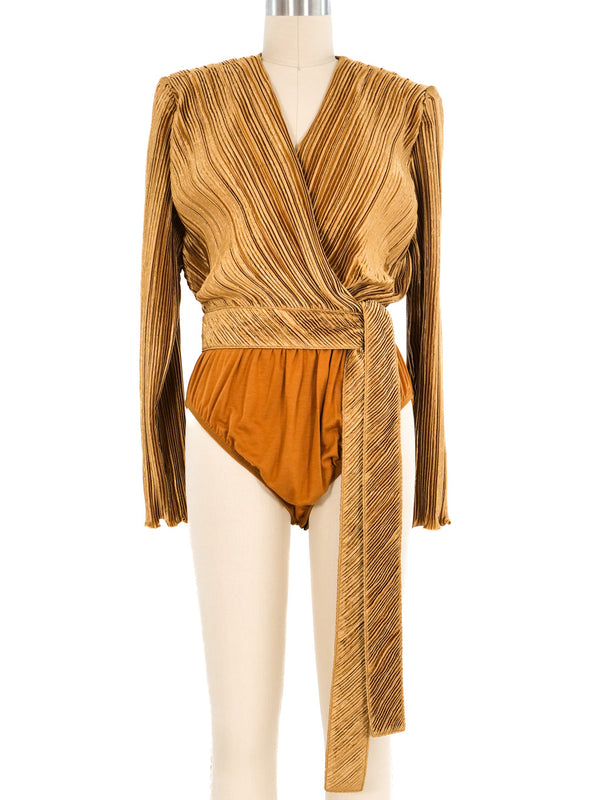 Jeanne Marc Pleated Wrap Bodysuit Top arcadeshops.com