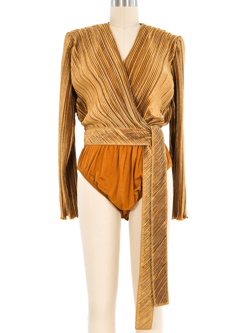 Jeanne Marc Pleated Wrap Bodysuit Top arcadeshops.com