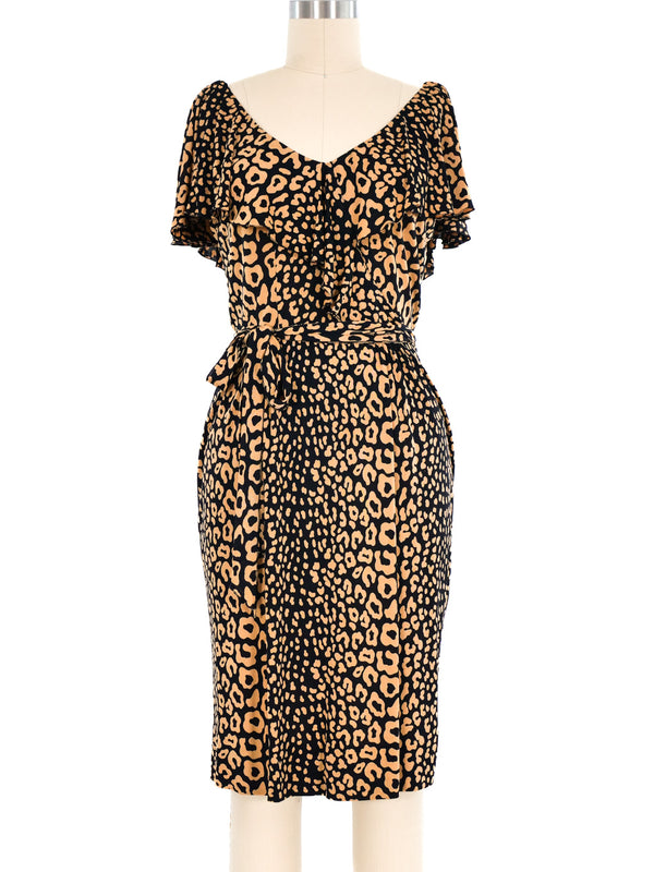 Loris Azzaro Cheetah Jersey Ruffle Dress Dress arcadeshops.com