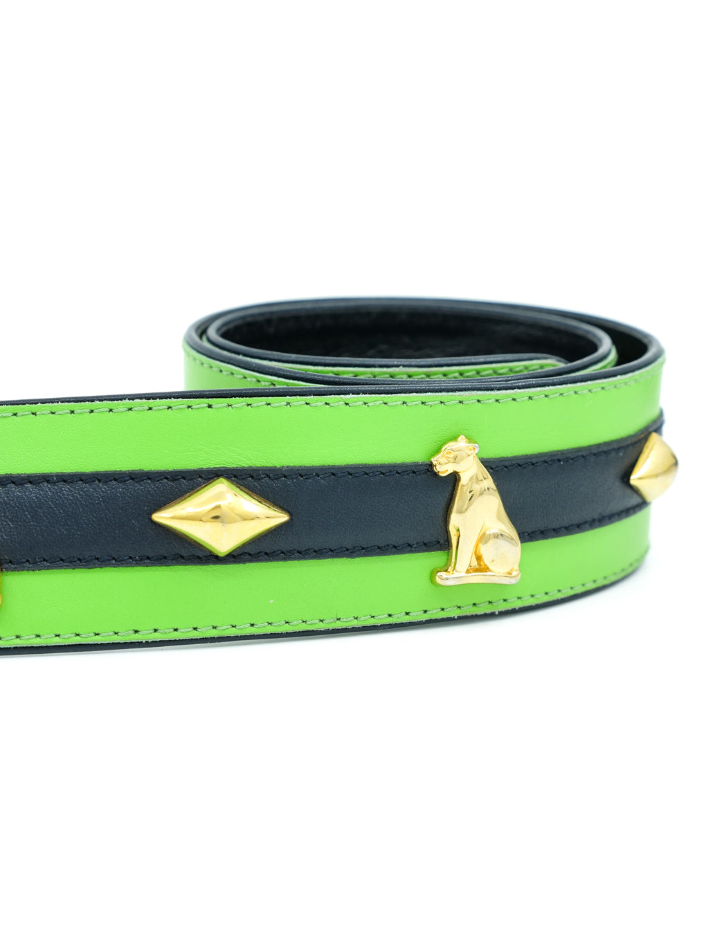 VINTAGE ESCADA PANTHER STUDDED COLOR-BLOCK  BELT FTL-02-139 Vintage Escada Leather Color Block Belt: 80s Designer  main image 2