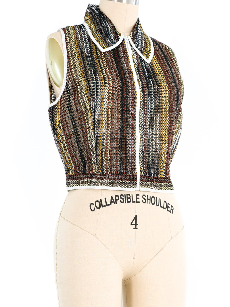 Missoni Metallic Knit Zip Front Vest Top arcadeshops.com
