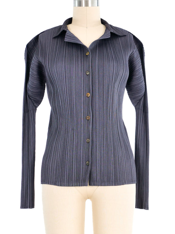 Issey Miyake Pleats Please Grey Button Top Top arcadeshops.com