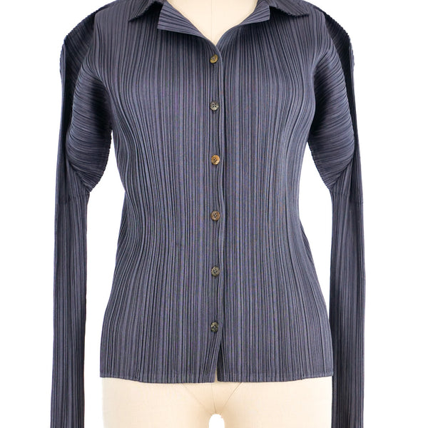 Issey Miyake Pleats Please Grey Button Top