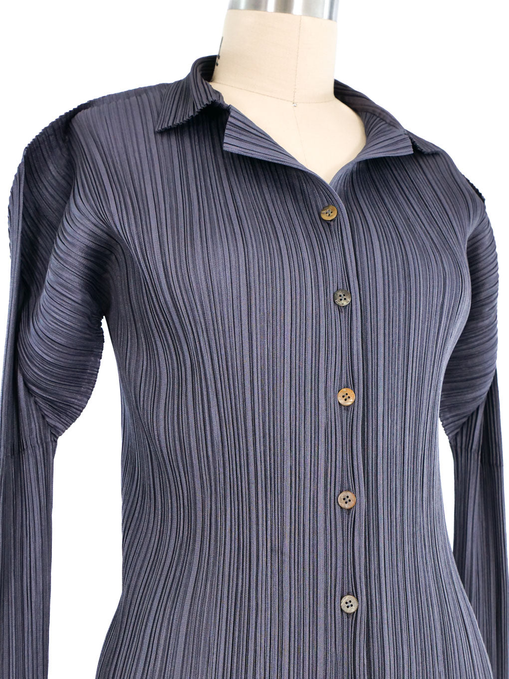 Issey Miyake Pleats Please Grey Button Top