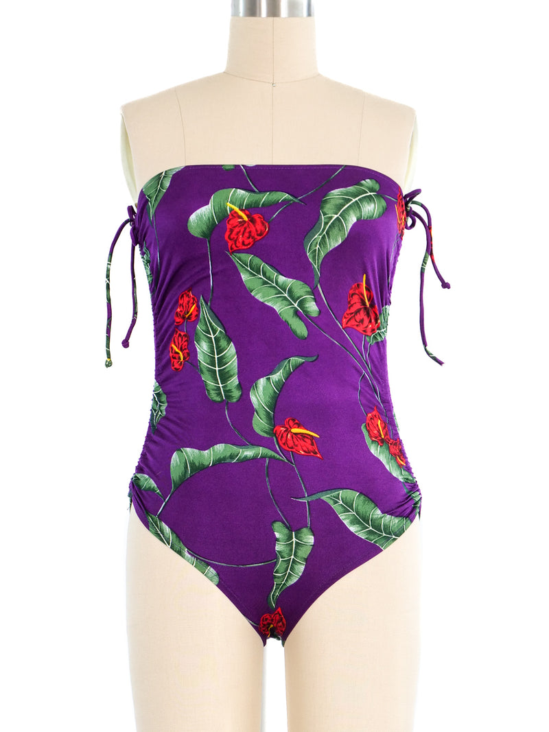 1980's Calla Lily Strapless Swimsuit Suit arcadeshops.com