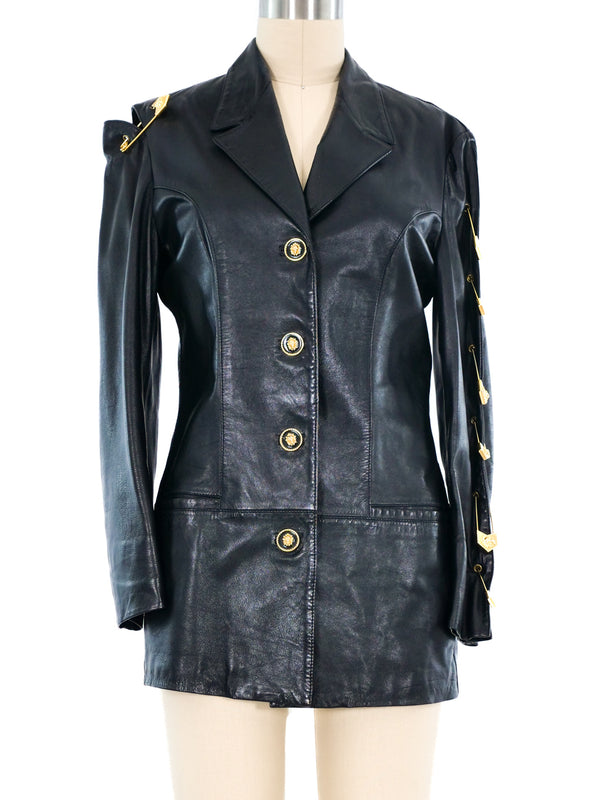 Gianni Versace Cut Out Safety Pin Leather Jacket Jacket arcadeshops.com