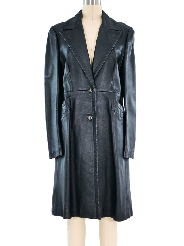 Gianni Versace Versus Black Leather Coat Outerwear arcadeshops.com