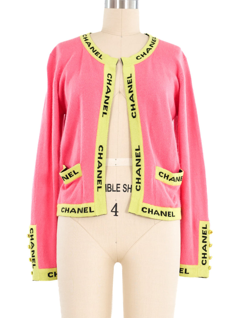 Chanel Neon Logo Trim Sweater Jacket arcadeshops.com