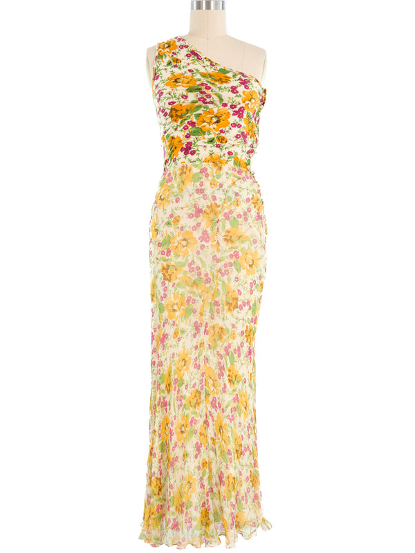 Christian Dior Floral Chiffon Bias Gown Dress arcadeshops.com