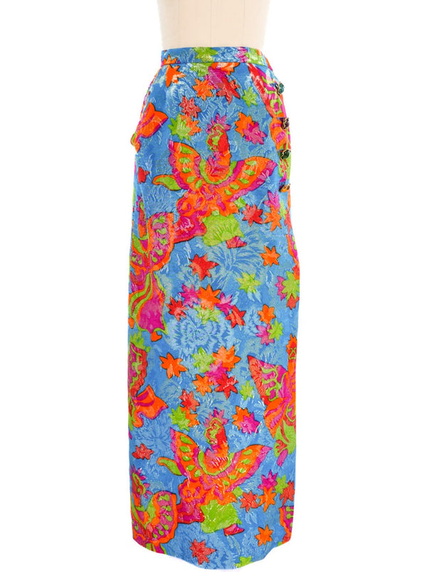Yves Saint Laurent Floral Printed Metallic Skirt Bottom arcadeshops.com