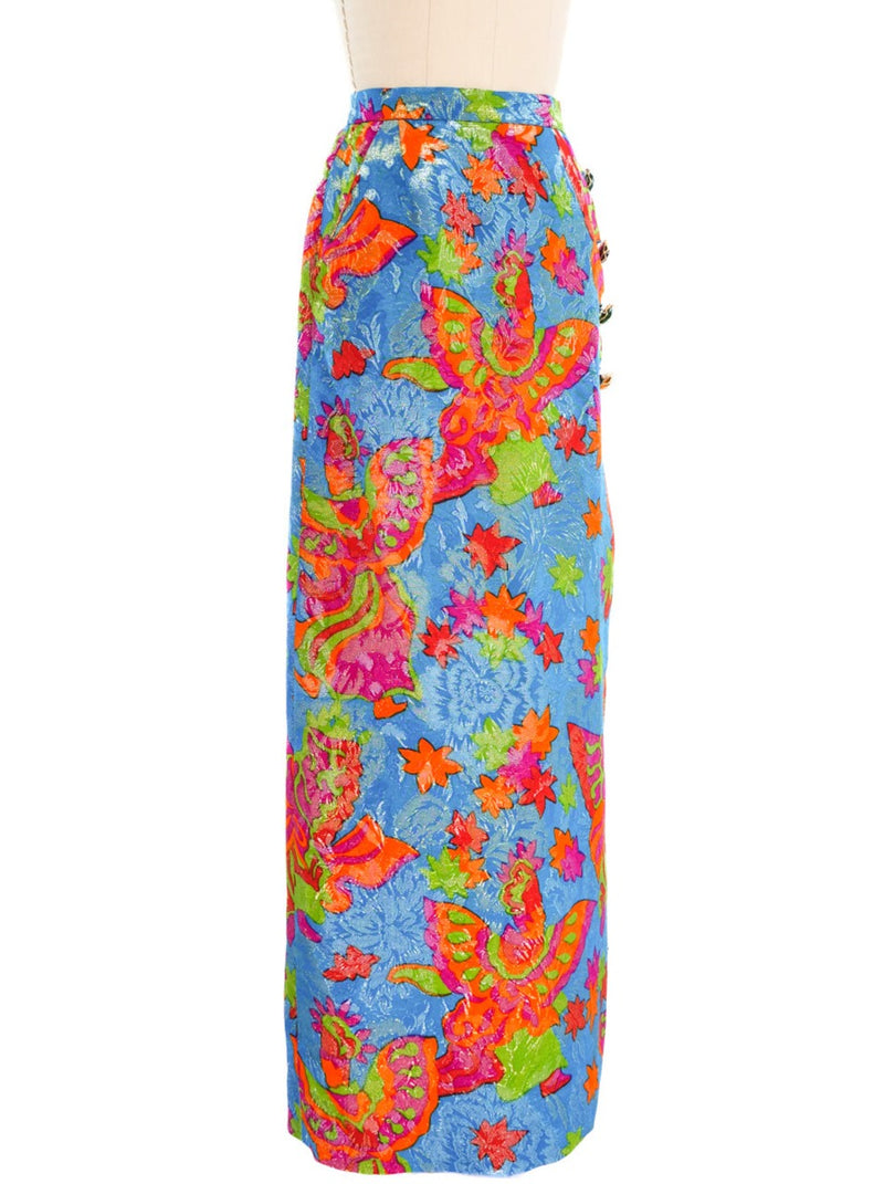 Yves Saint Laurent Floral Printed Metallic Skirt Bottom arcadeshops.com